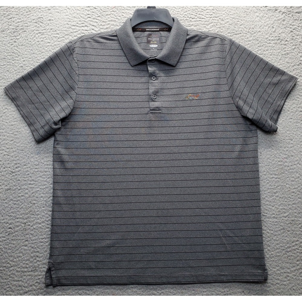 Greg Norman Golf Polo Shirt Mens Large Multi Striped Play Dry Side Slit Popover